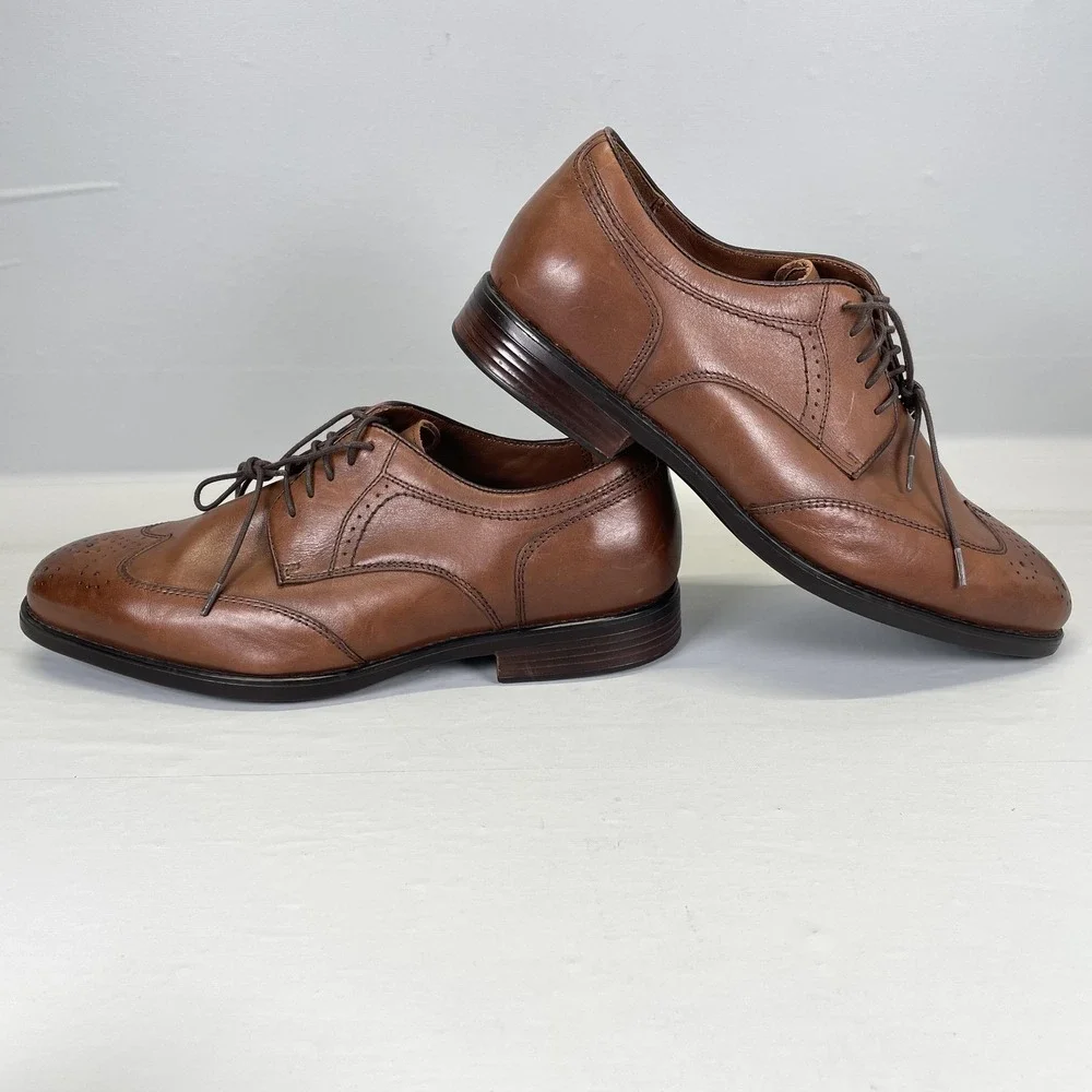 Johnston & Murphy XC4 Shoes Mens Size 10.5 Brown Leather Wingtip Brogue Oxford